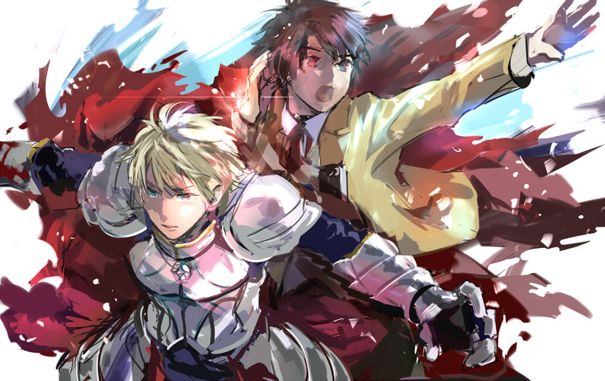 arthur pendragon, slaine troyard, and kaizuka inaho (fate and 2 more) drawn by logi_bunbukucha