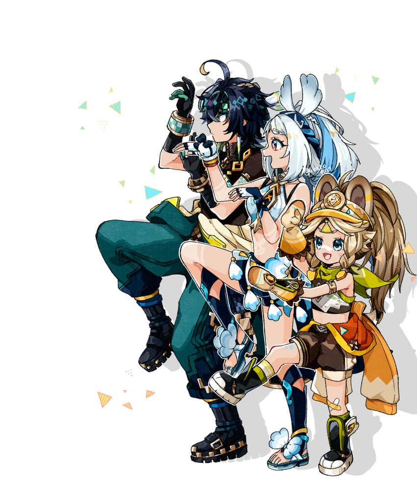 mualani, kinich, and kachina (genshin impact and 1 more) drawn by usako_(usako1031)