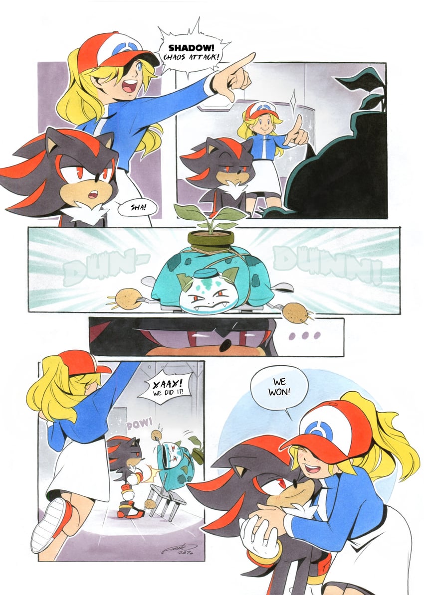 shadow the hedgehog, ivysaur, and maria robotnik (pokemon and 1 more) drawn by finik