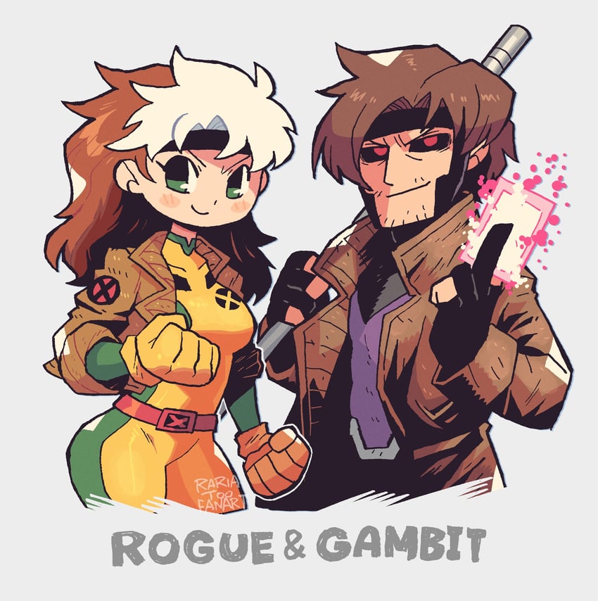 rogue and gambit (marvel and 2 more) drawn by rariatto_(ganguri)