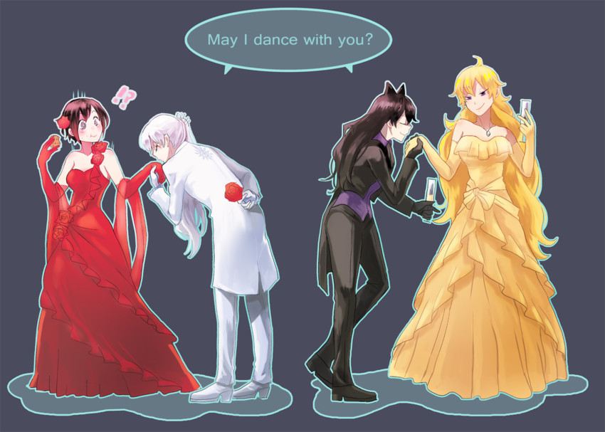 ruby rose, weiss schnee, yang xiao long, and blake belladonna (rwby) drawn by kuma_(bloodycolor)