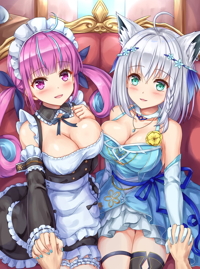 shirakami fubuki and minato aqua (hololive and 1 more) drawn by kyamu_(qqea92z9n)