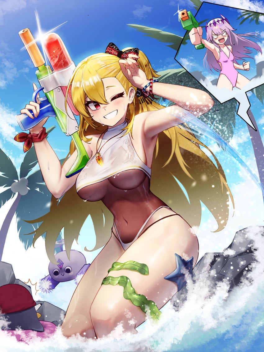 takodachi, koseki bijou, kaela kovalskia, pebble, and pemaloe (hololive and 2 more) drawn by radi_(pixiv_88192217)