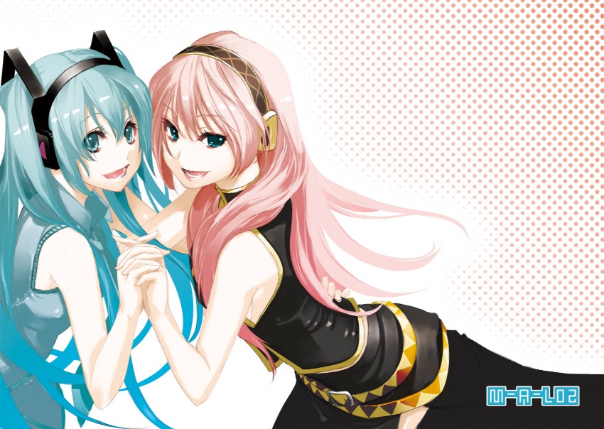 hatsune miku and megurine luka (vocaloid) drawn by azuma_sawayoshi