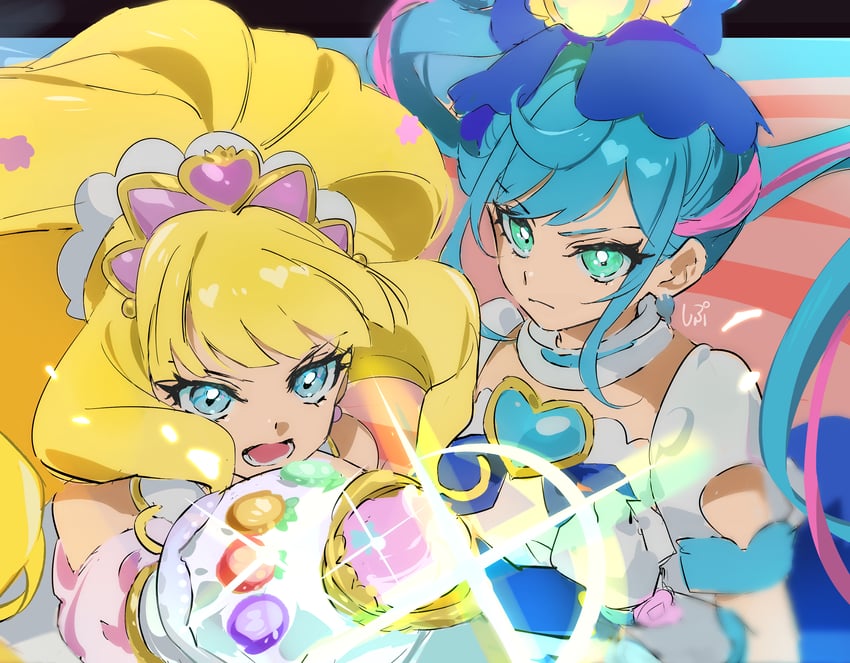 fuwa kokone, kasai amane, cure finale, and cure spicy (precure and 1 more) drawn by shipu_(gassyumaron)