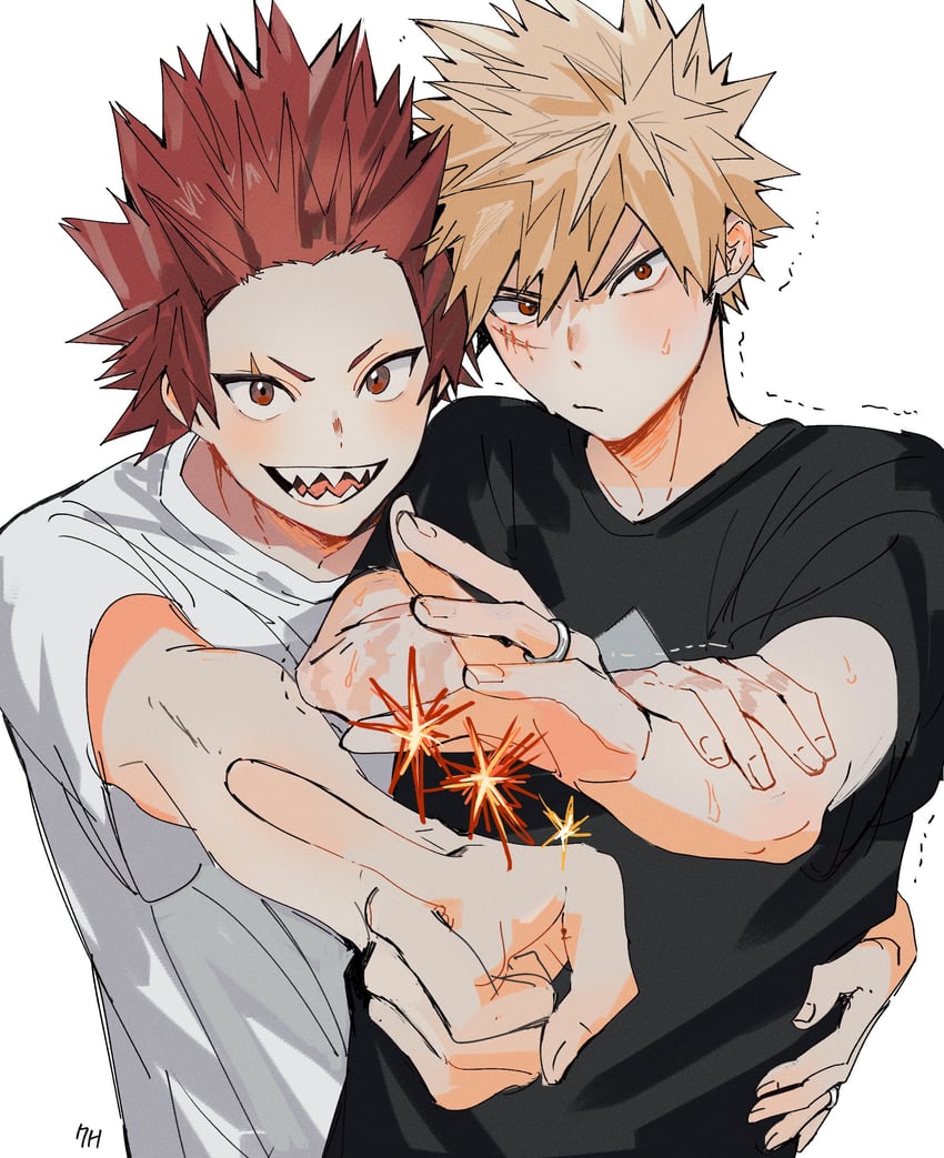 bakugou katsuki and kirishima eijiro (boku no hero academia) drawn by depisx