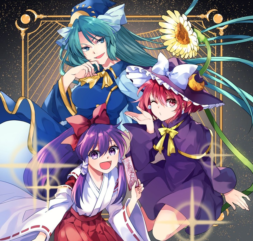 hakurei reimu, kirisame marisa, and mima (touhou and 1 more) drawn by katayama_kei