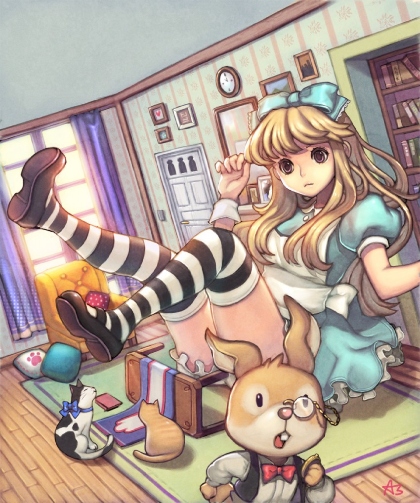 alice and white rabbit (alice's adventures in wonderland) drawn by ask_(dreaming_cat)