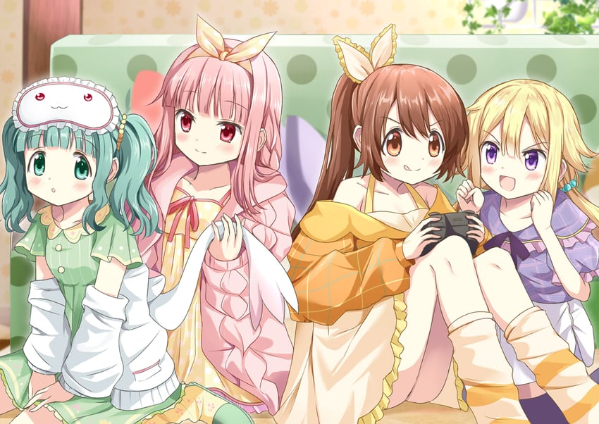 kyubey, tamaki iroha, futaba sana, yui tsuruno, and mitsuki felicia (mahou shoujo madoka magica and 1 more) drawn by rikopin