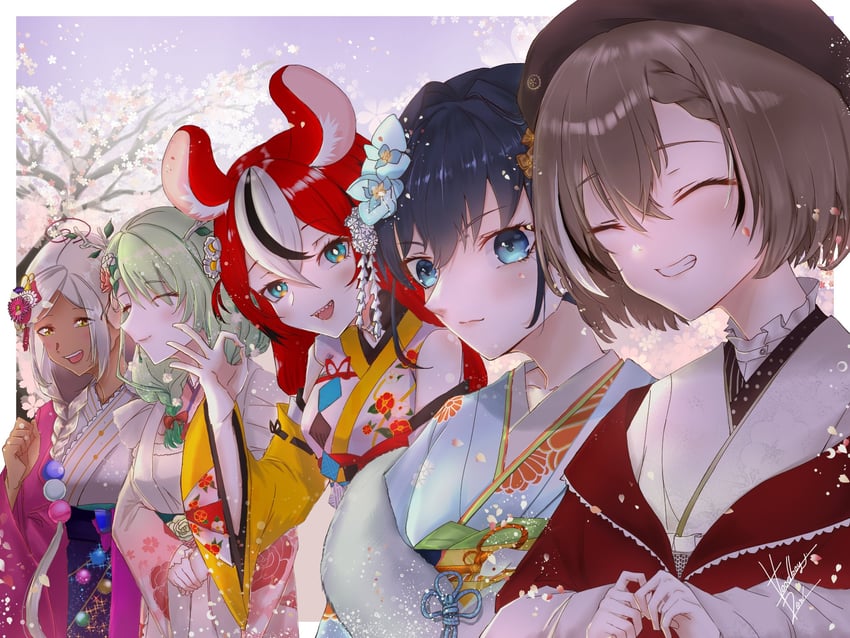 ouro kronii, nanashi mumei, hakos baelz, ceres fauna, and tsukumo sana (hololive and 1 more) drawn by hoodboy49009174