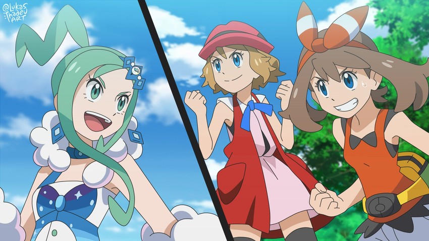 may, serena, and lisia (pokemon and 2 more) drawn by lukas_thadeu