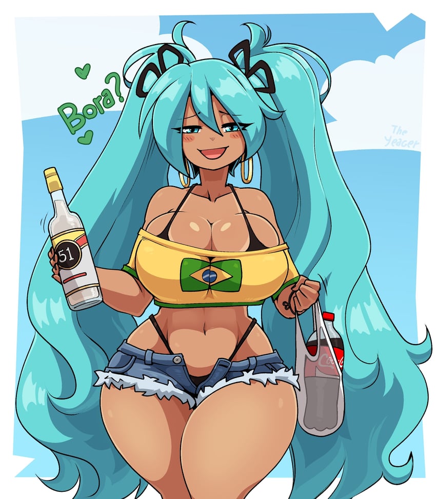 hatsune miku and brazilian miku (vocaloid) drawn by theyeager_san