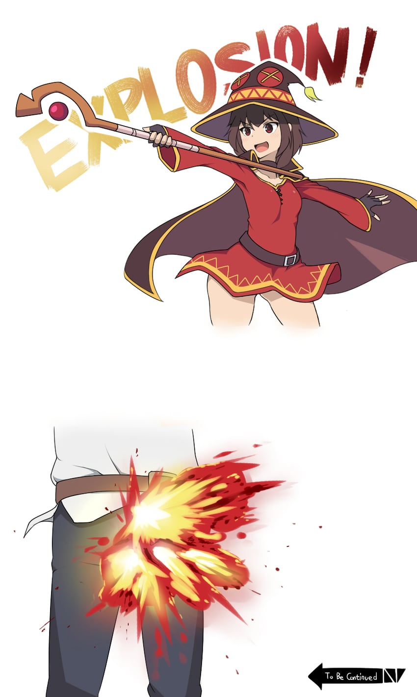 megumin and satou kazuma (jojo no kimyou na bouken and 1 more) drawn by sinensian
