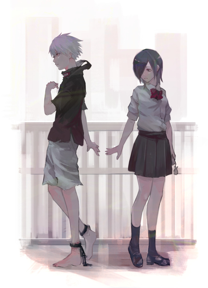 kaneki ken and kirishima touka (tokyo ghoul) drawn by kyuuba_melo