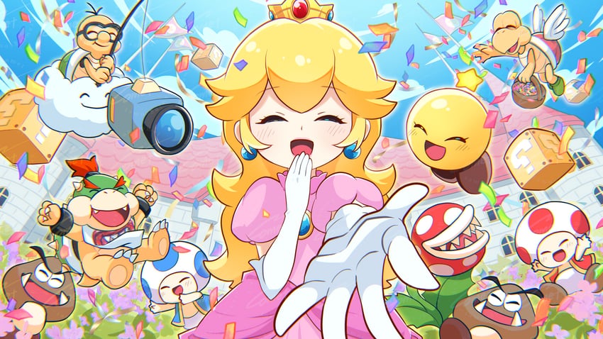 princess peach, toad, piranha plant, goomba, red toad, and 6 more (mario and 2 more) drawn by megitti