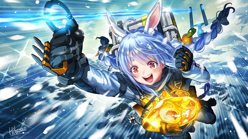 usada pekora, pekomon, and sam porter bridges (hololive and 1 more) drawn by hikosan