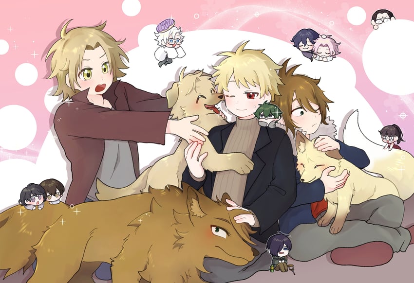 hatsutori hajime, utsugi noriyuki, atou haruki, isoi reiji, kanou aogu, and 7 more (saibou shinkyoku) drawn by chihare_(chihare_780)