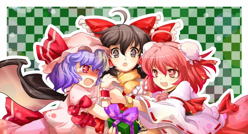 hakurei reimu, remilia scarlet, and ibaraki kasen (touhou) drawn by yetworldview_kaze