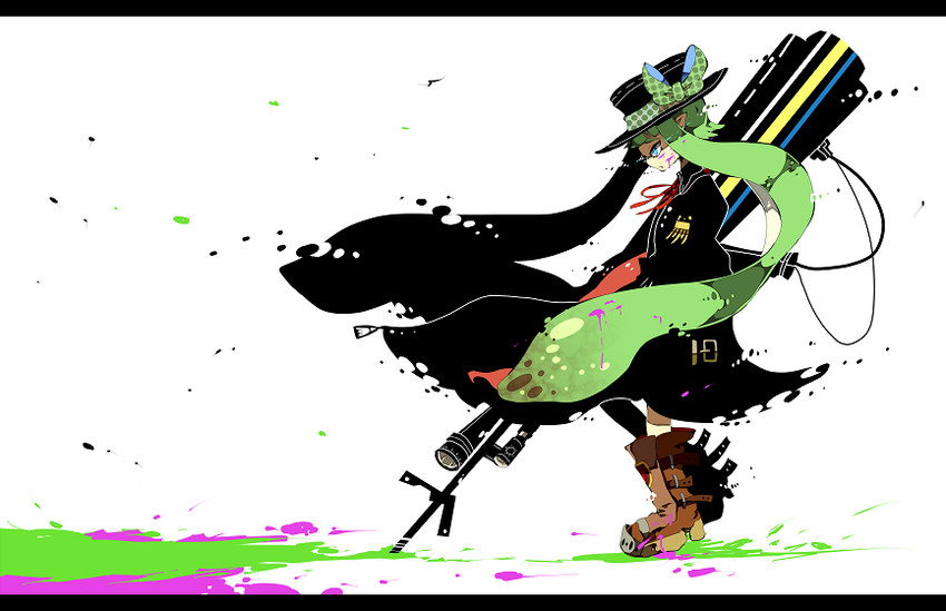 inkling player character and inkling girl (splatoon and 1 more) drawn by hiiragino