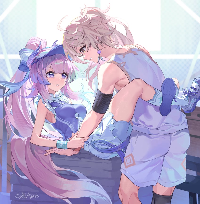 aether and sangonomiya kokomi (genshin impact) drawn by xinliu_asato