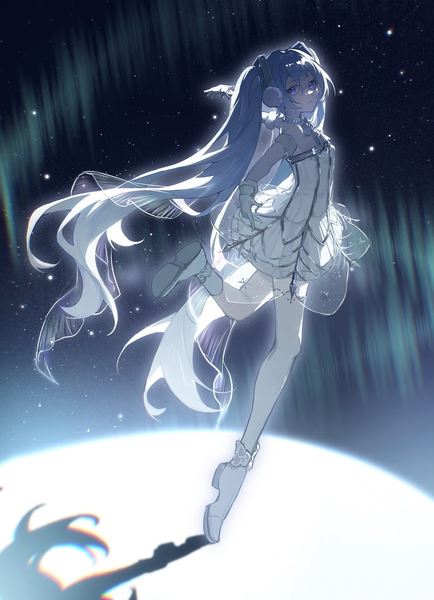 hatsune miku and gramophone miku (vocaloid and 1 more) drawn by oriane