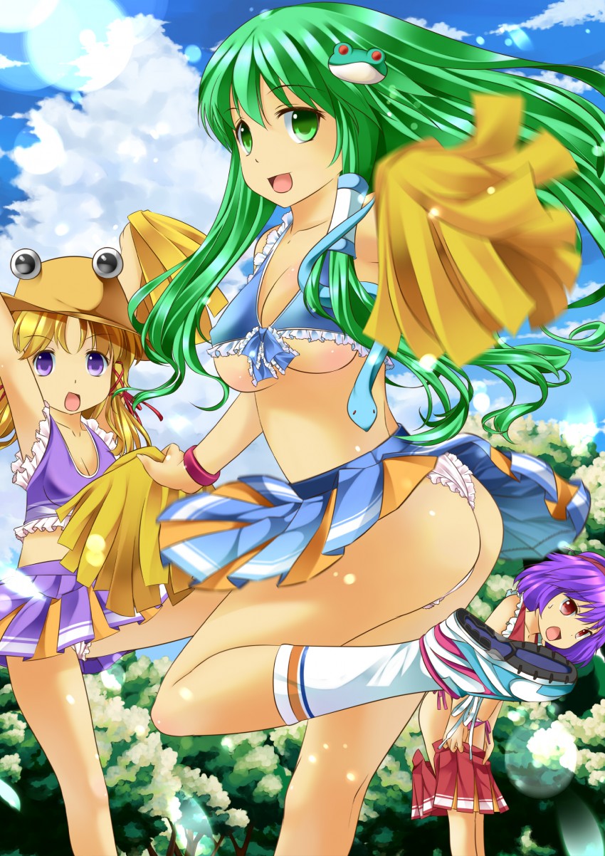 kochiya sanae, moriya suwako, and yasaka kanako (touhou) drawn by onaka_sukisuki