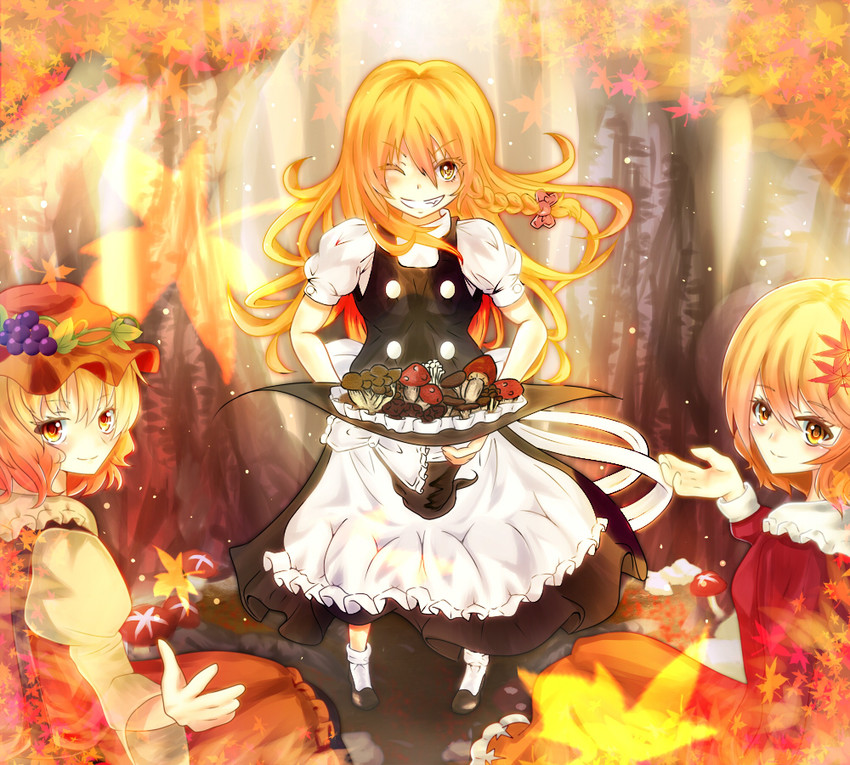 kirisame marisa, aki minoriko, and aki shizuha (touhou) drawn by ya-ya