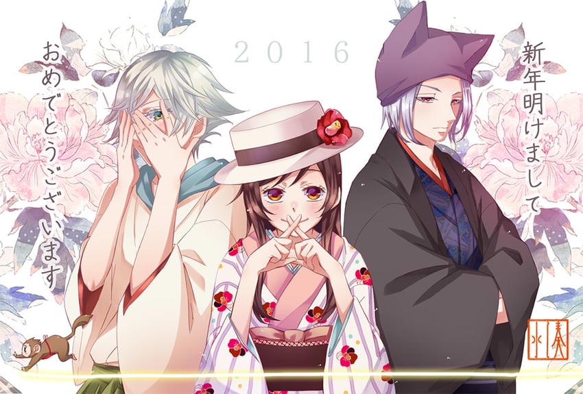 tomoe, mizuki, and mamoru (kamisama hajimemashita) drawn by rikunaminato