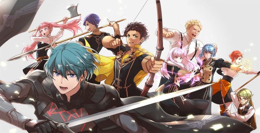 hilda valentine goneril, male byleth, lysithea von ordelia, marianne von edmund, claude von riegan, and 4 more (fire emblem and 1 more) drawn by shiroi_(shiroicbe)