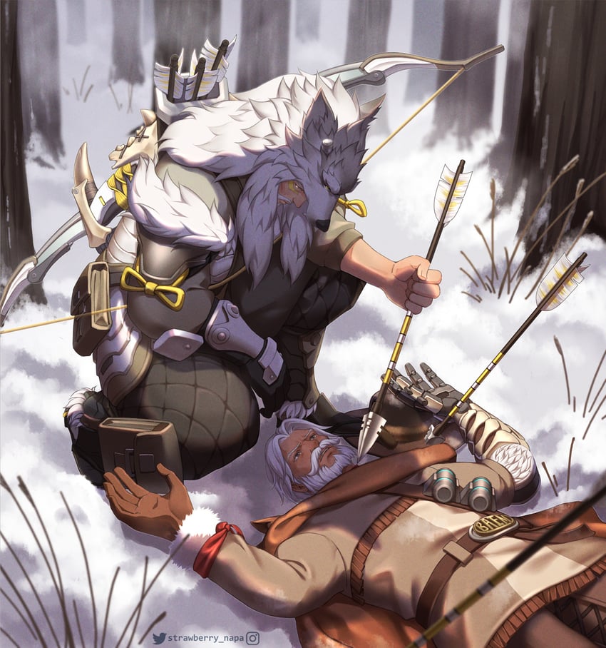 cassidy, hanzo, okami hanzo, and mountain man cassidy (overwatch and 1 more) drawn by strawberry_napa