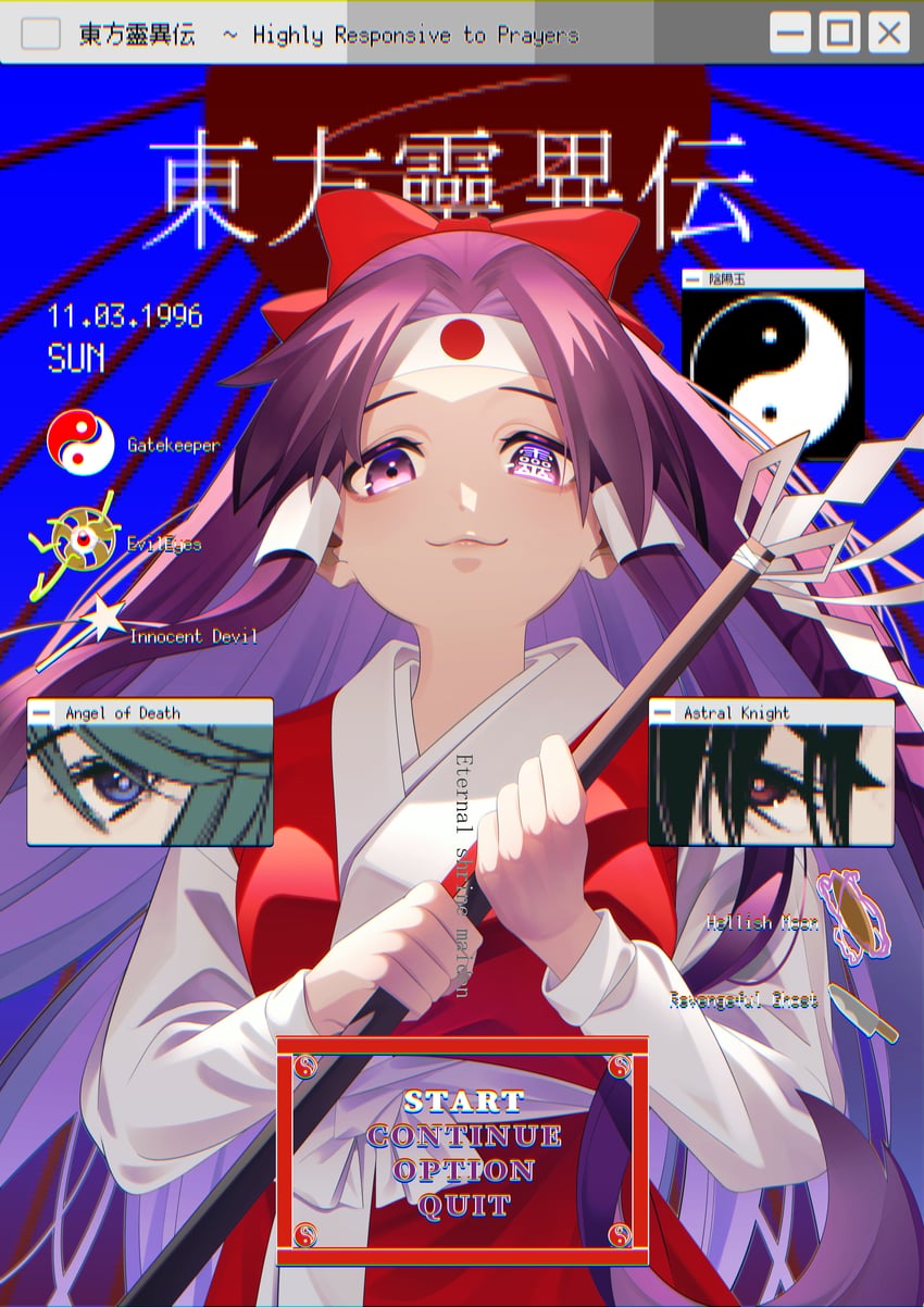 hakurei reimu, konngara, sariel, shingyoku, and yuugenmagan (touhou and 1 more) drawn by guumin