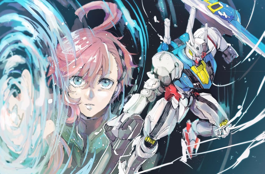 suletta mercury and gundam aerial (gundam and 1 more) drawn by kare_(0621utak)