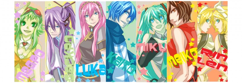 hatsune miku, kagamine rin, kagamine len, megurine luka, kaito, and 3 more (vocaloid) drawn by cobalt37564