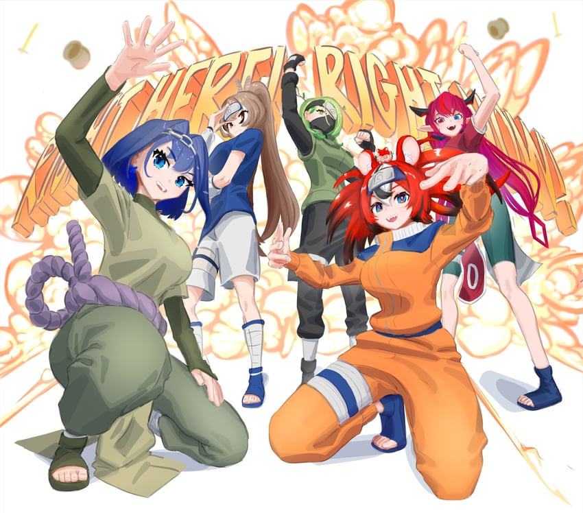 ouro kronii, nanashi mumei, hakos baelz, ceres fauna, haruno sakura, and 6 more (hololive and 3 more) drawn by yokasparetime