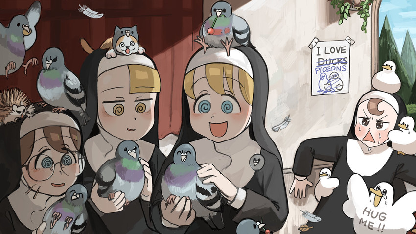 clumsy nun, froggy nun, spicy nun, and glasses nun (little nuns) drawn by diva_(hyxpk)