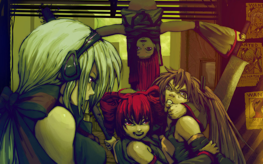 hatsune miku, kagamine rin, kasane teto, meiko, yowane haku, and 2 more (vocaloid and 1 more) drawn by horuda and konpasu