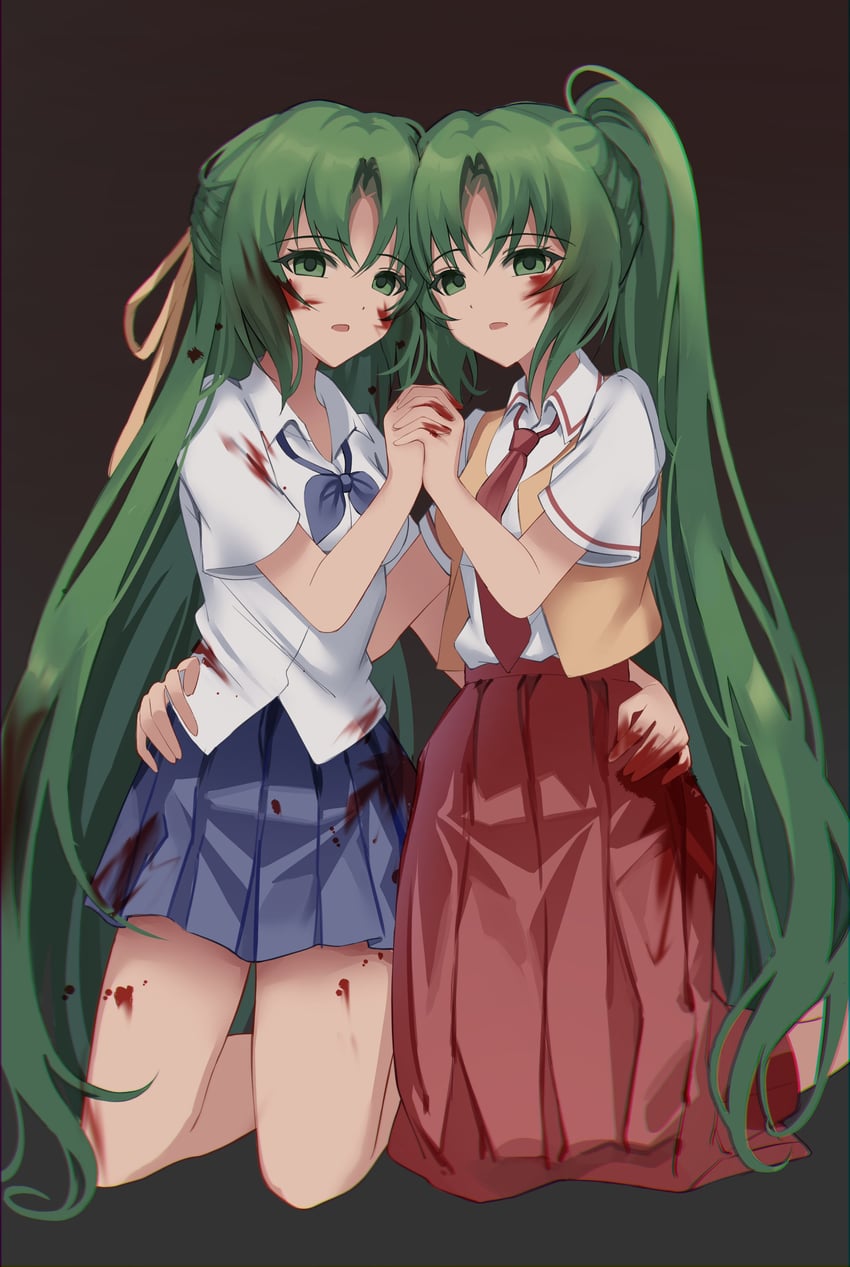 sonozaki mion and sonozaki shion (higurashi no naku koro ni) drawn by nyako_(x_nyako_x)
