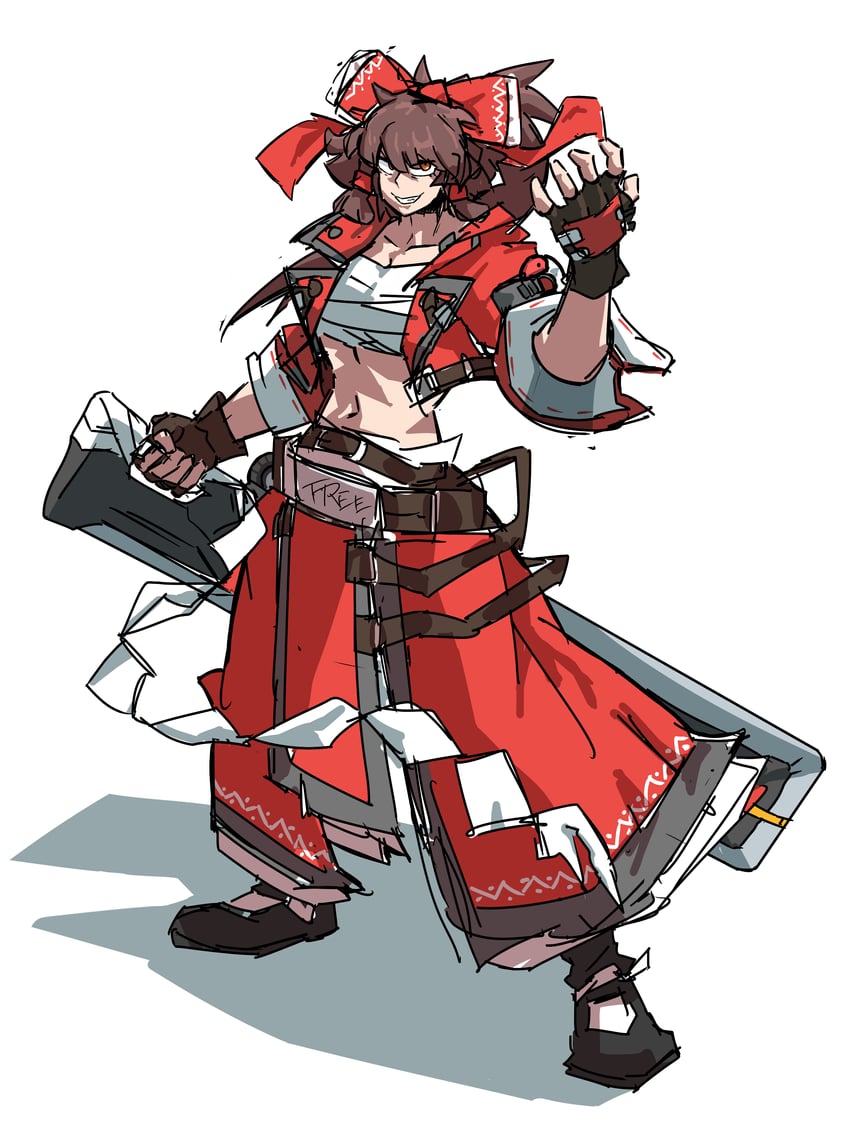 hakurei reimu and sol badguy (touhou and 1 more) drawn by okinanocanvas