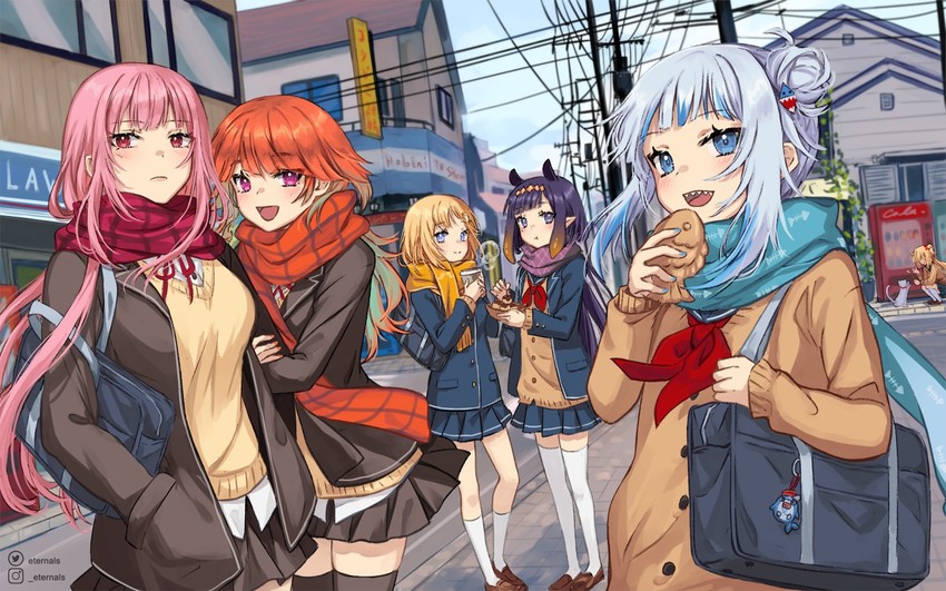 gawr gura, mori calliope, ninomae ina'nis, takanashi kiara, watson amelia, and 1 more (hololive and 1 more) drawn by ten-chan_(eternal_s)