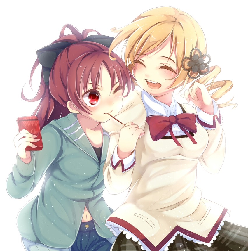 sakura kyoko and tomoe mami (mahou shoujo madoka magica) drawn by satomachi