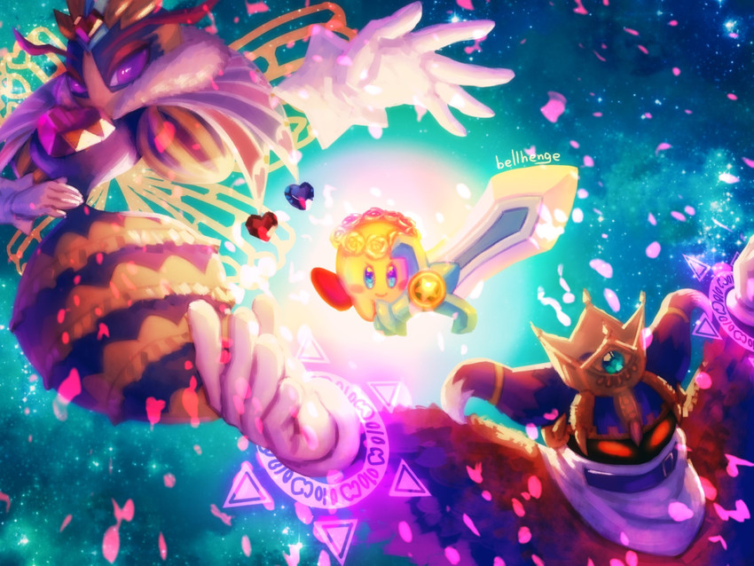 kirby, magolor, queen sectonia, sword kirby, traitor magolor, and 1 more (kirby and 2 more) drawn by bellhenge