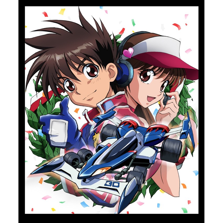 sugou asuka, kazami hayato, and super asurada 01 (future gpx cyber formula) drawn by yoshimatsu_takahiro