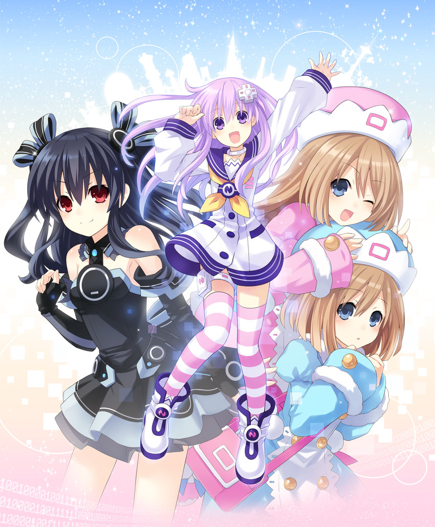 nepgear, uni, rom, and ram (neptune and 1 more) drawn by tsunako