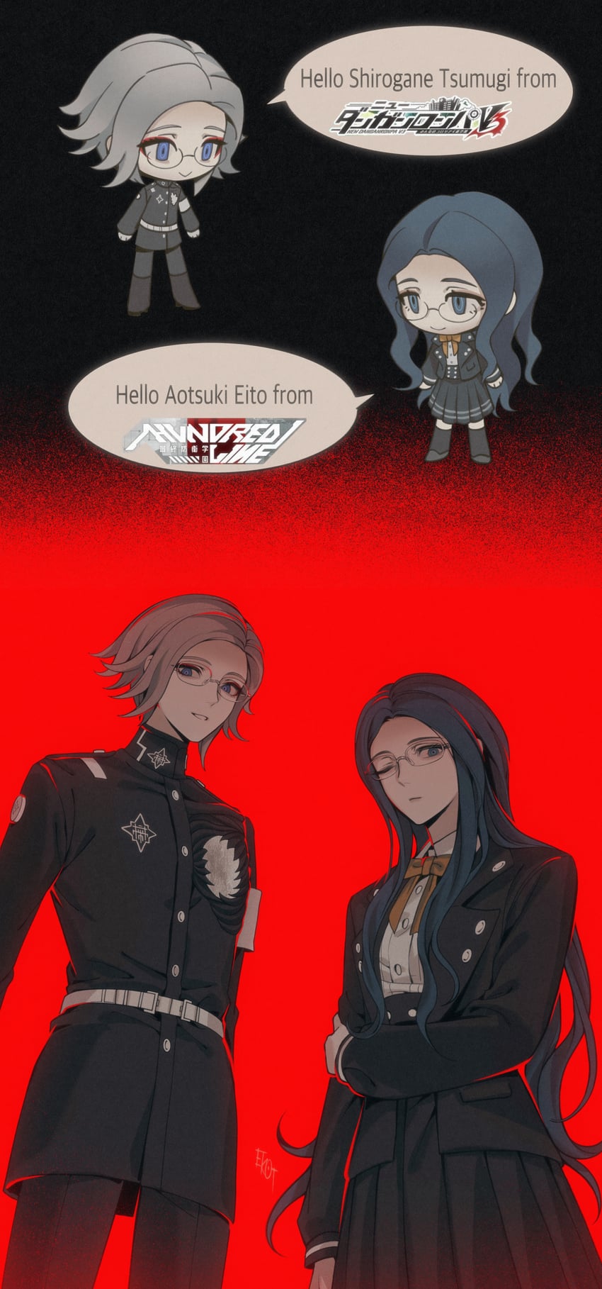 shirogane tsumugi and aotsuki eito (danganronpa and 2 more) drawn by 7nite