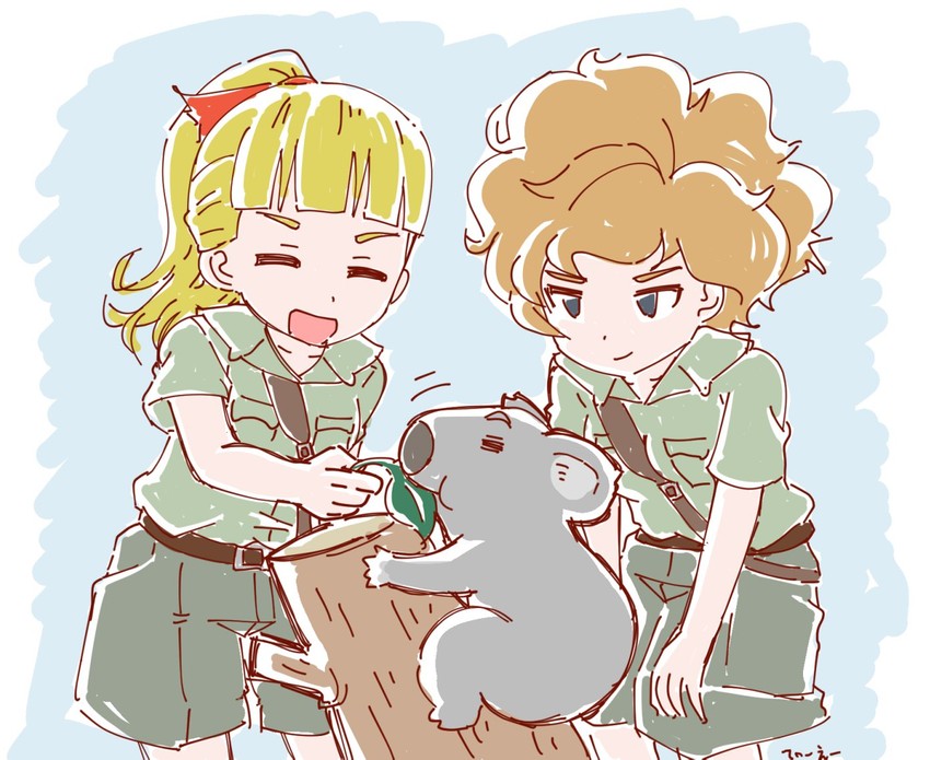 wallaby, koala, and kamonohashi (girls und panzer) drawn by ta_(ta-work-style)