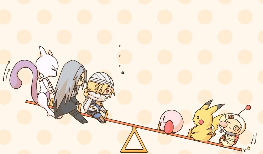 pikachu, kirby, sephiroth, olimar, mewtwo, and 1 more (pokemon and 7 more) drawn by hanisto