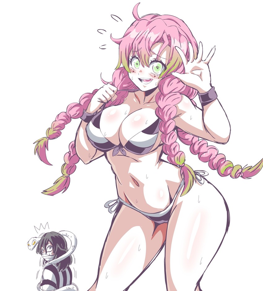 kanroji mitsuri, iguro obanai, and kaburamaru (kimetsu no yaiba) drawn by lewdamone