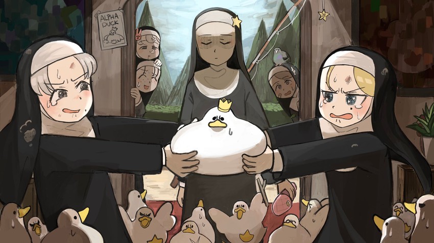 strict nun, star nun, smug nun, bunny nun, leaf nun, and 1 more (little nuns) drawn by diva_(hyxpk)