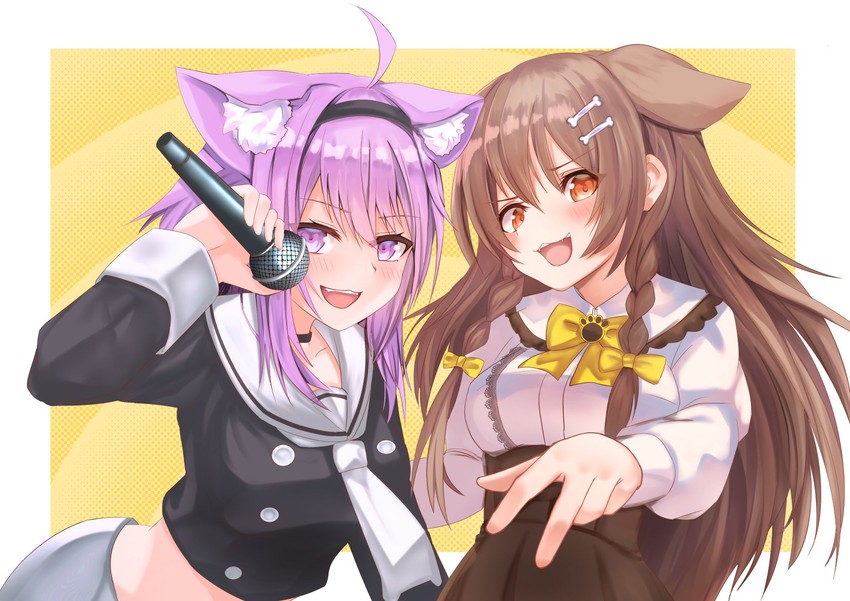 nekomata okayu and inugami korone (hololive) drawn by micon