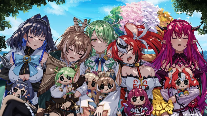 ouro kronii, nanashi mumei, hakos baelz, ceres fauna, irys, and 7 more (hololive and 1 more) drawn by gardavwar